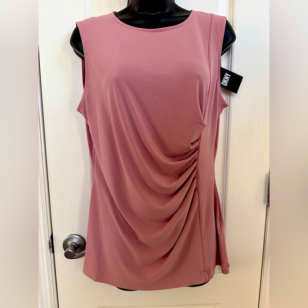 DKNY Sleeveless Top Rose Pink Ruched